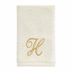 Avanti Premier Ivory/Gold Script Monogram Fingertip Towel